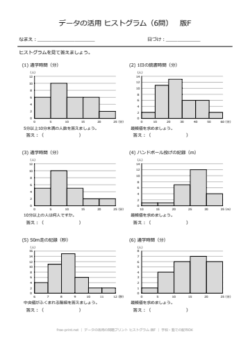 データの活用の問題プリント ヒストグラム 版F