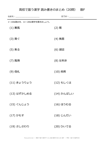 高校で習う漢字ドリル 読み書きのまとめ 版F