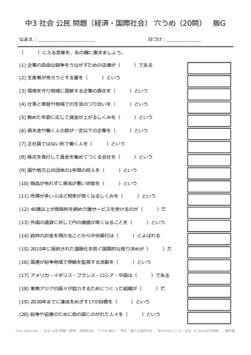 社会 公民 問題（経済・国際社会） 穴うめ 版G