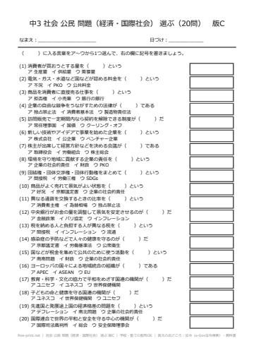 社会 公民 問題（経済・国際社会） 選ぶ 版C