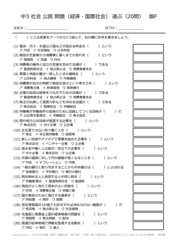 社会 公民 問題（経済・国際社会） 選ぶ 版F