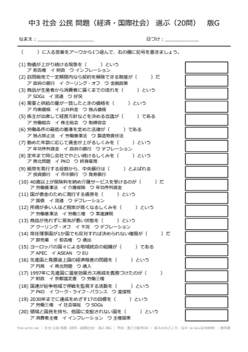 社会 公民 問題（経済・国際社会） 選ぶ 版G