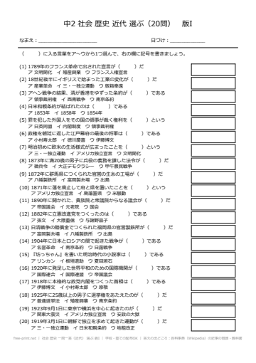 社会 歴史 一問一答（近代） 選ぶ 版I