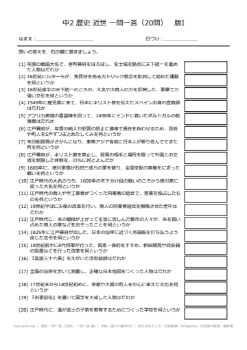 歴史 一問一答（近世） 一問一答 版I