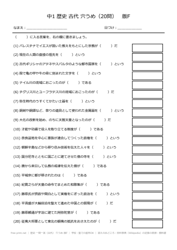 歴史 一問一答（古代） 穴うめ 版F