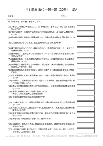 歴史 一問一答（古代） 一問一答 版A