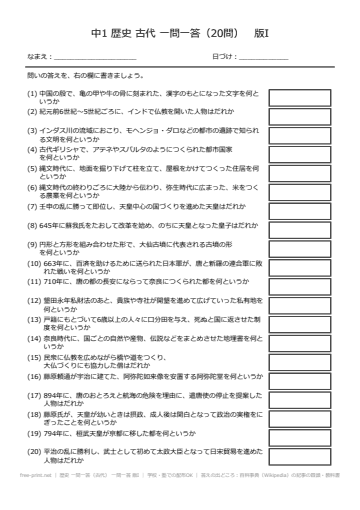 歴史 一問一答（古代） 一問一答 版I