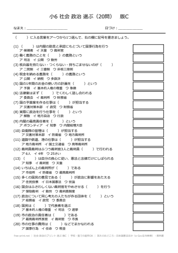 社会 政治のプリント 選ぶ 版C
