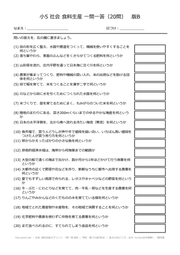 社会 食料生産のプリント 一問一答 版B