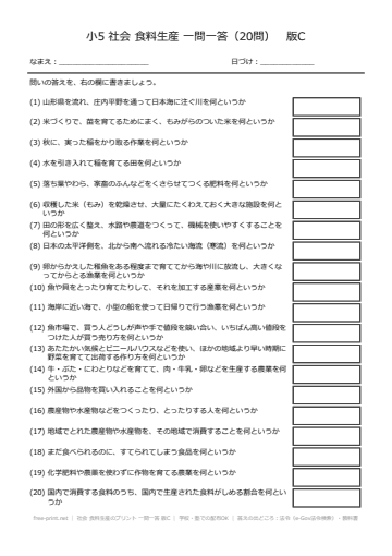 社会 食料生産のプリント 一問一答 版C