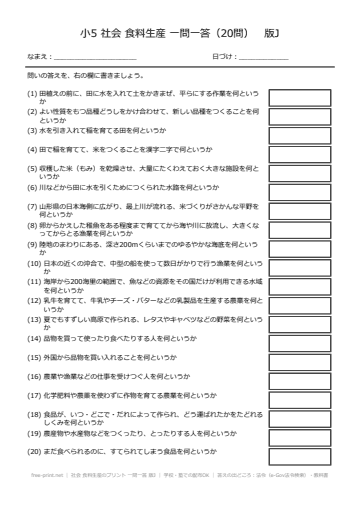 社会 食料生産のプリント 一問一答 版J