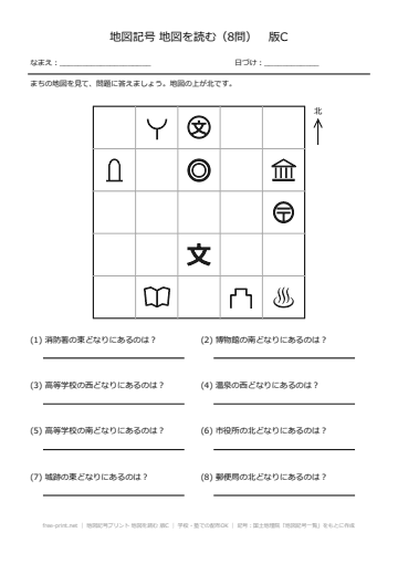 地図記号プリント 地図を読む 版C