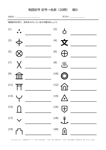 地図記号プリント 記号→名前 版D