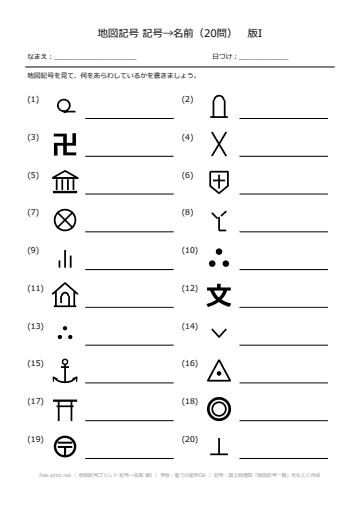 地図記号プリント 記号→名前 版I